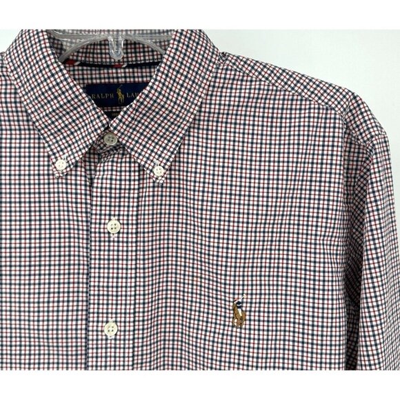 RALPH LAUREN long sleeve button up shirt check gingham 100% cotton stretch L - Picture 1 of 6